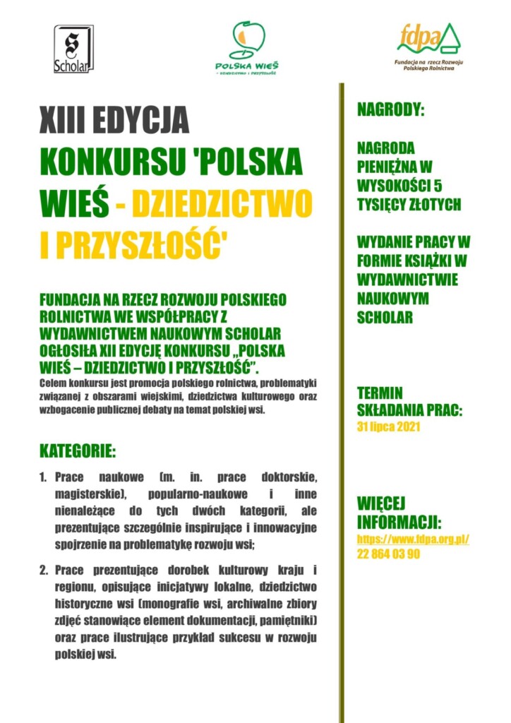 Plakat promujący XIII edycję konkursu "Polska wieś - dziedzictwo i przyszłość".