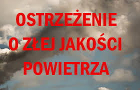 Grafika z napisem: ostrzeżenie o złej jakości powietrza. 