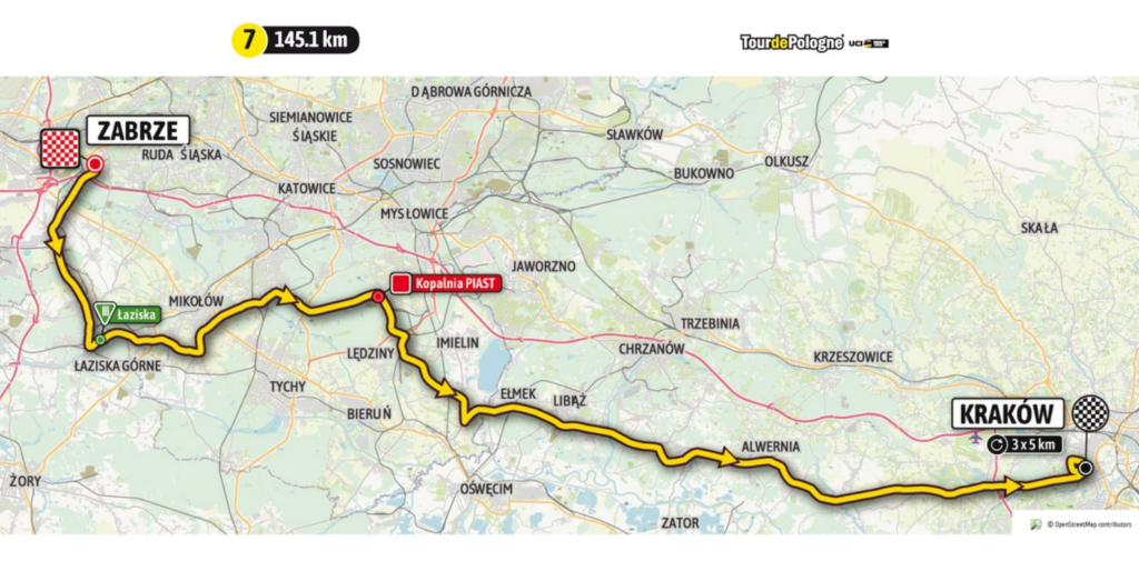 Mapa przejazdu 7. etapu Tour de Pologne 2021.