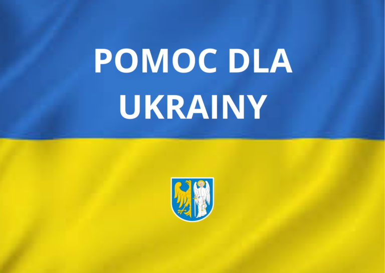 Flaga Ukrainy z napisem: pomoc dla Ukrainy.