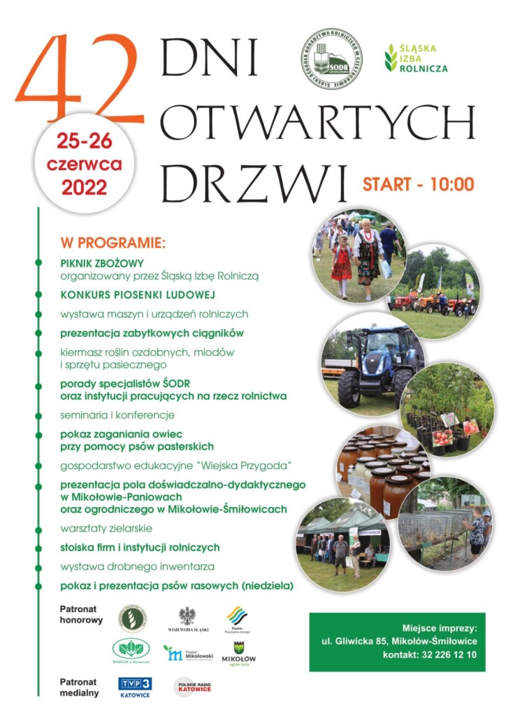 Plakat promocyjny: Dni Otwartych Drzwi Śląskiego Ośrodka Doradztwa Rolniczego. 