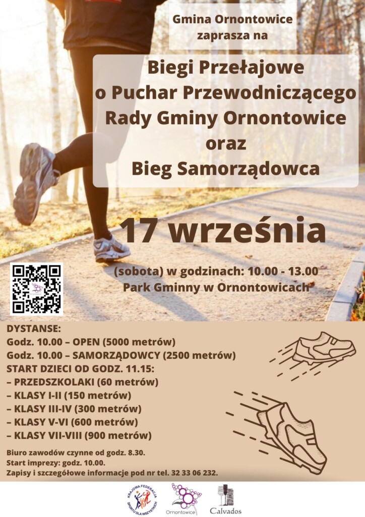 Plakat promocyjny - Biegi Przełajowe o Puchar Przewodniczącego Rady Gminy Ornontowice oraz Bieg Samorządowca.