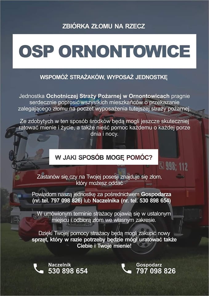 Plakat -  Zbiórka złomu na rzecz OSP Ornontowice