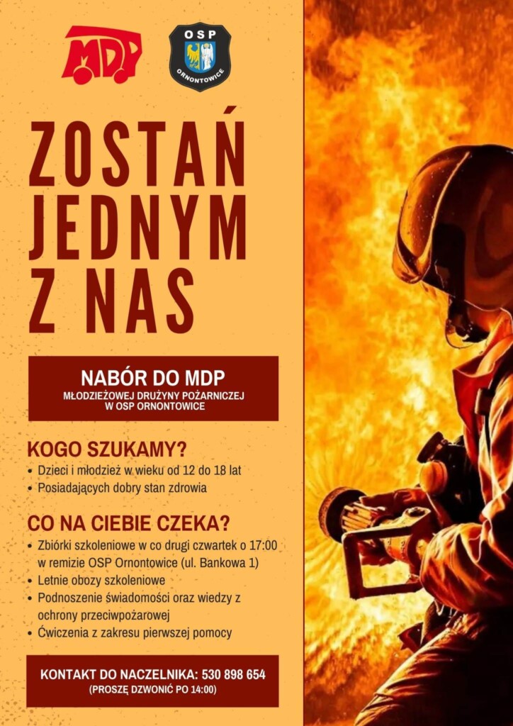 Plakat - Nabór do Młodzieżowej Drużyny Pożarniczej przy OSP Ornontowice