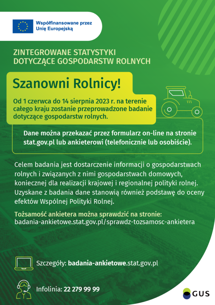 Plakat dotyczący badań rolniczych realizowanych przez Główny Urząd Statystyczny