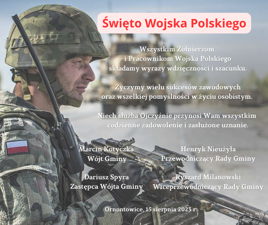 Plakat z życzeniami z okazji Święta Wojska Polskiego.