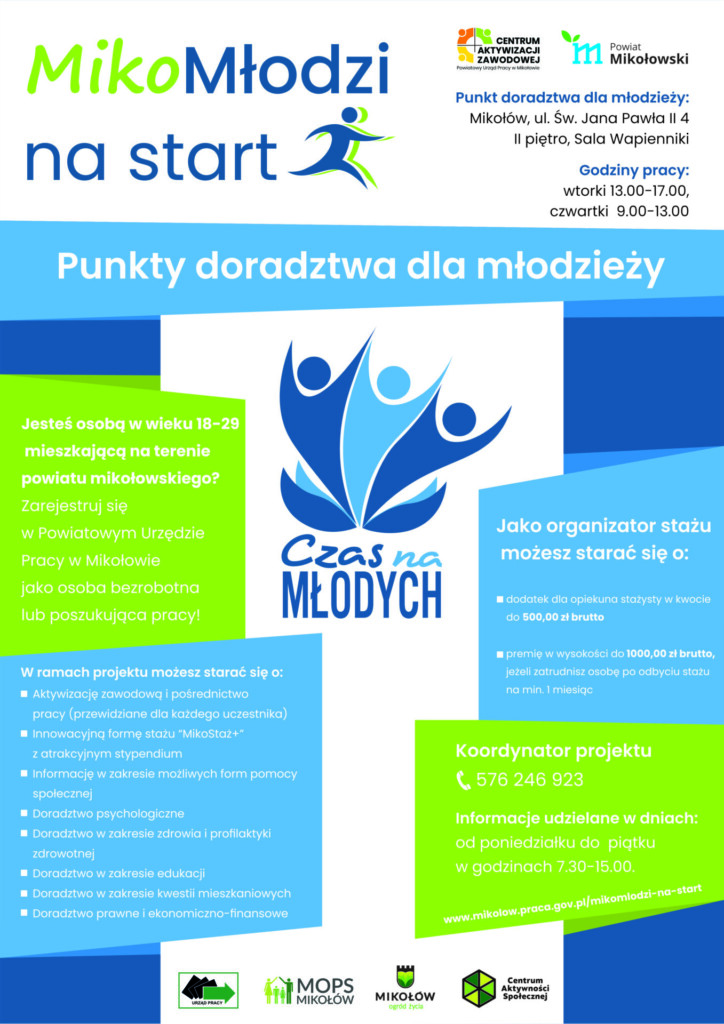 Plakat informacyjny dotyczący projektu pilotażowego „MikoMłodzi na start”