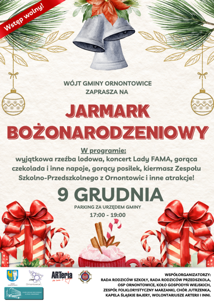 Plakat promocyjny - zaproszenie na  Jarmark Bożonarodzeniowy.