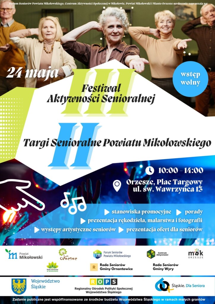 Plakat promocyjny: III Festiwal Aktywności Senioralnej i II Powiatowe Targi Senioralne