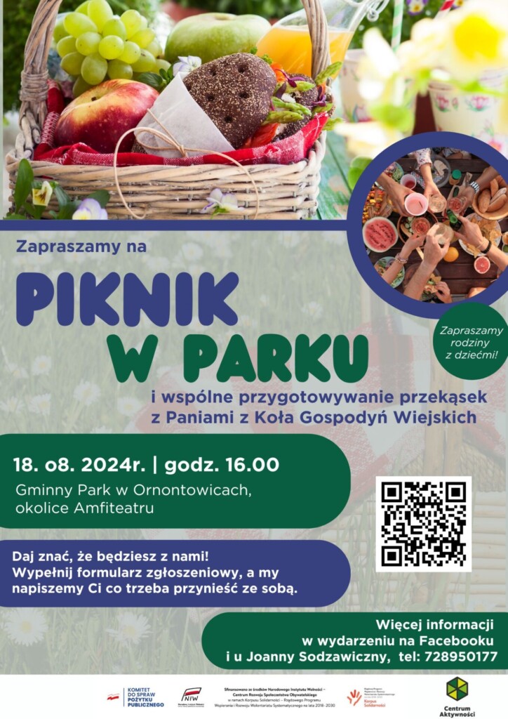 Plakat promocyjny - piknik w parku. 