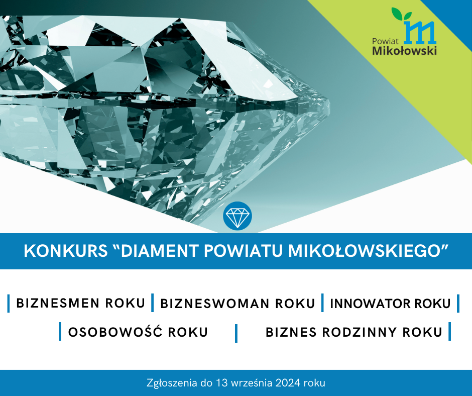 Grafika promocyjna konkursu "Diament Powiatu Mikołowskiego".