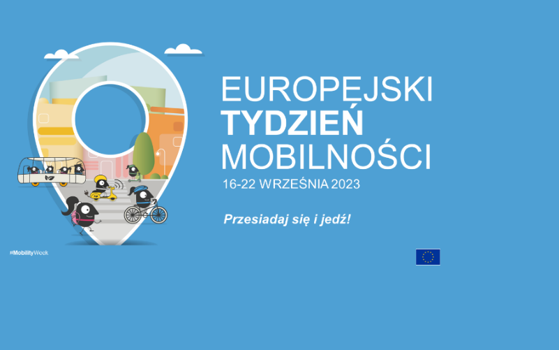 Plakat promocyjny: Europejski Tydzień Mobilności.