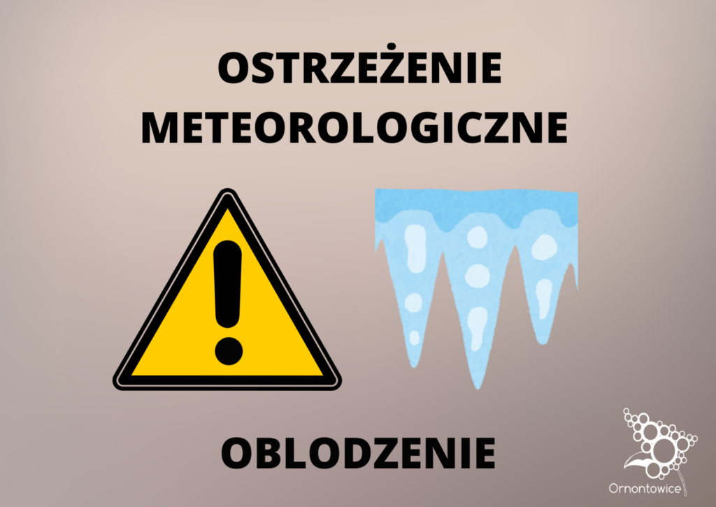 Grafika promocyjna z napisem: ostrzeżenie meteorologiczne - oblodzenie.