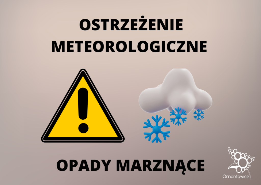 Grafika promocyjna z napisem: ostrzeżenie meteorologiczne - opady marznące. 