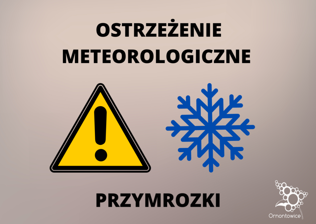 Grafika promocyjna z napisem: ostrzeżenie meteorologiczne - przymrozki. 