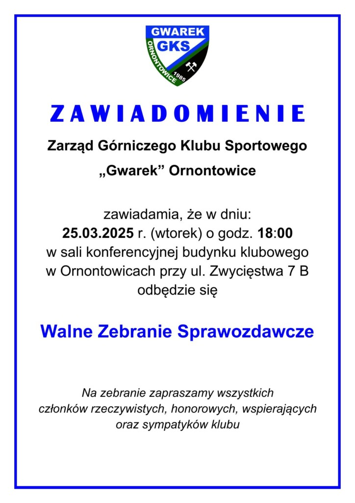 Plakat promocyjny - informacja o zebraniu. 