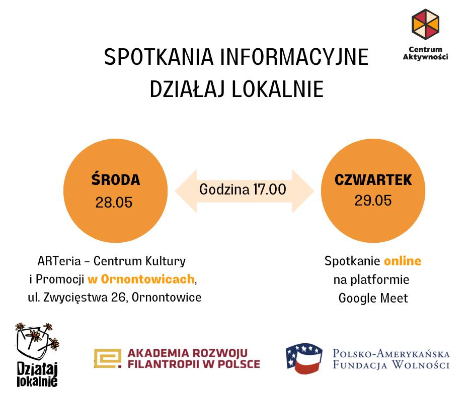 Plakat: Spotkania informacyjne Działaj Lokalnie Plakat: Spotkania informacyjne Działaj Lokalnie