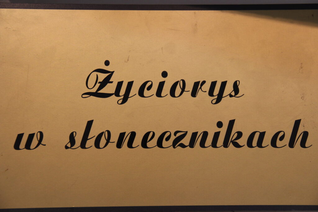 Zdjęcie z napisem: Życiorys w słonecznikach.