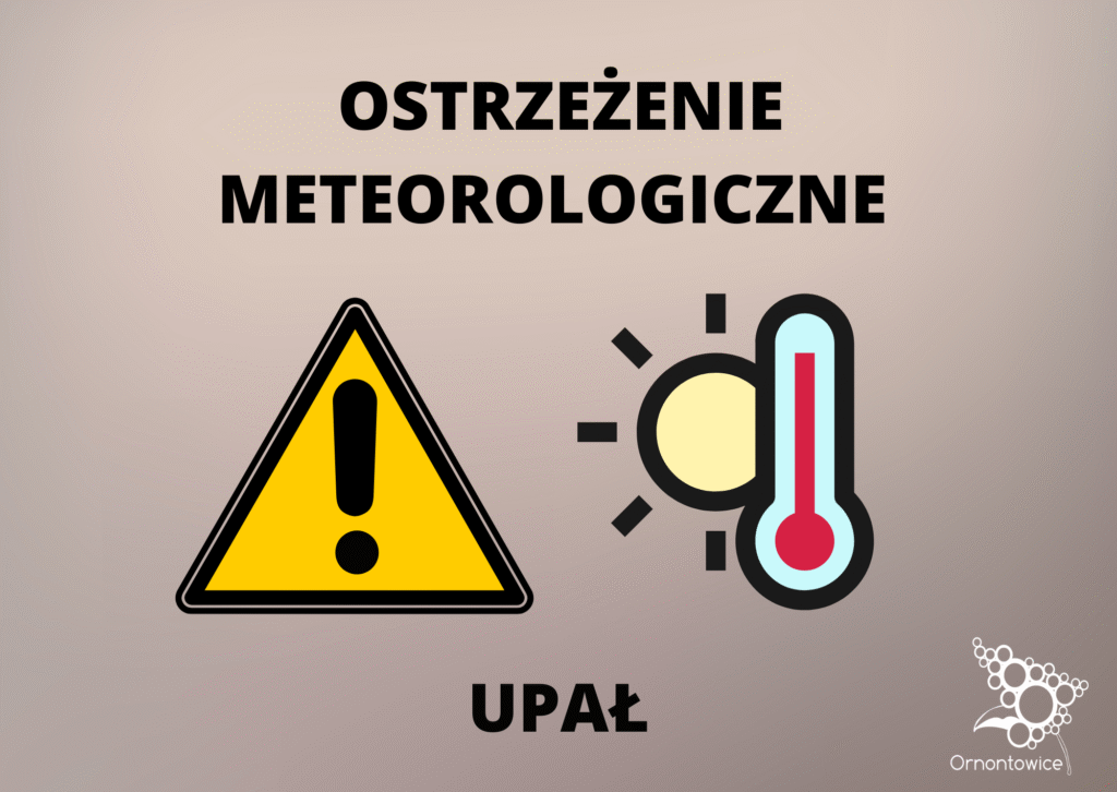 Grafika z napisem ostrzeżenie meteorologiczne - upał. 