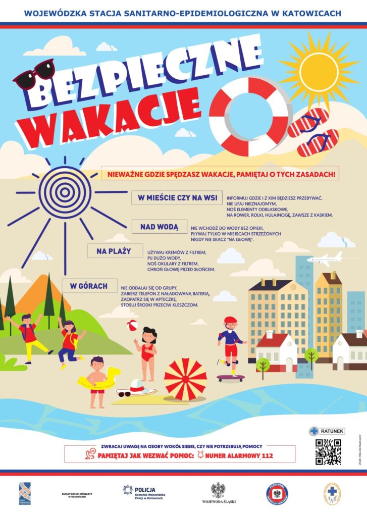 Plakat informacyjny akcji bezpieczne wakacje. Plakat informacyjny akcji bezpieczne wakacje.