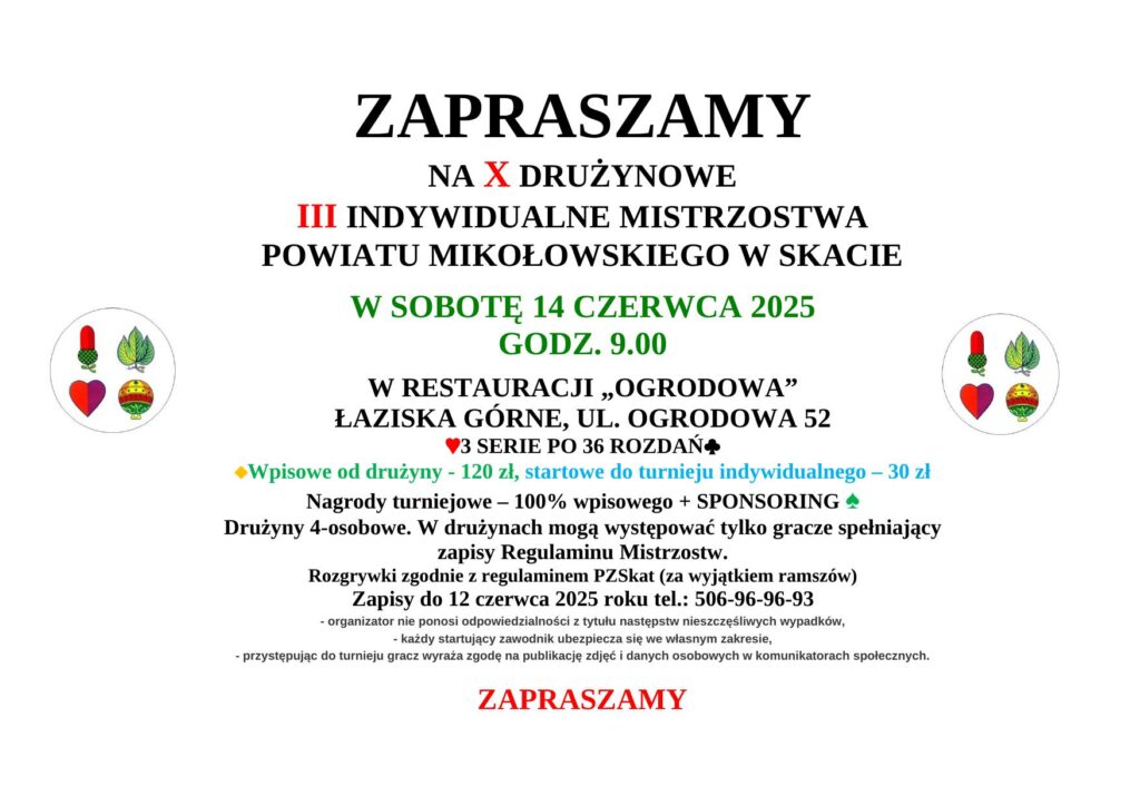 Zaproszenie na X drużynowe i III indywidualne mistrzostwa Powiatu Mikołowskiego w skacie. 