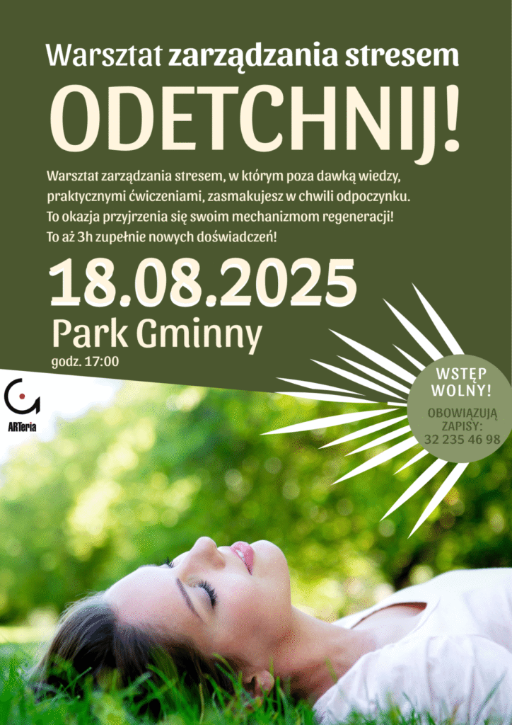 Plakat promocyjny - odetchnij - warsztaty zarządzania stresem. 