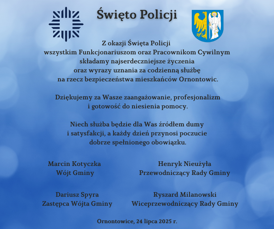 Grafika promocyjna z życzeniami z okazji Święta Policji.