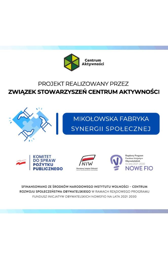 Plakat promocyjny - Mikołowska Fabryka Synergii Społecznej.