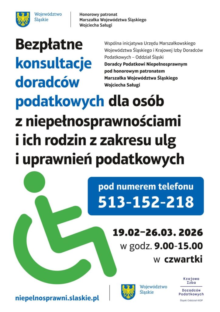 Plakat: Bezpłatne konsultacje z zakresu ulg i uprawnień podatkowych