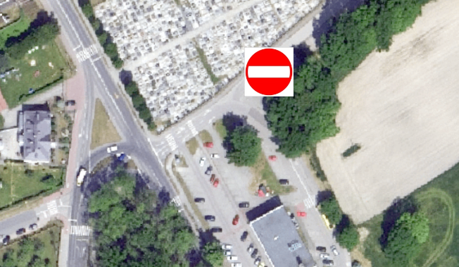 Zdjęcie z lokalizacją zamknięcie wjazdu na parking. 