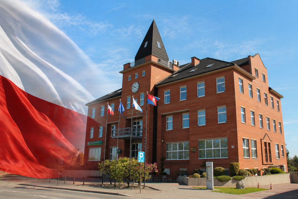 Zdjęcie Urzędu Gminy Ornontowice z flagą RP. 