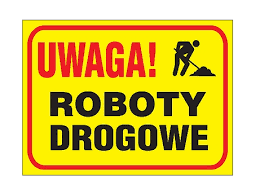 Grafika z napisem: uwaga! Roboty drogowe.