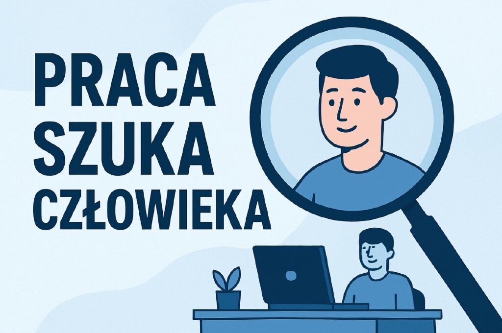 Grafika promocyjna z napisem: praca szuka człowieka. 
