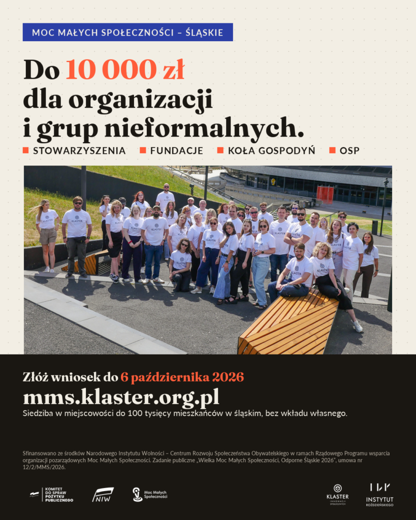 Plakat: informacja o naborze wniosków w konkursie mikrodotacji Moc Małych Społeczności – Śląskie. Plakat: informacja o naborze wniosków w konkursie mikrodotacji Moc Małych Społeczności – Śląskie.