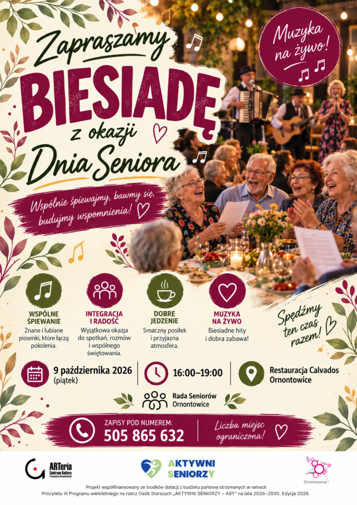 Plakat promocyjny - biesiada z okazji Dnia Seniora.